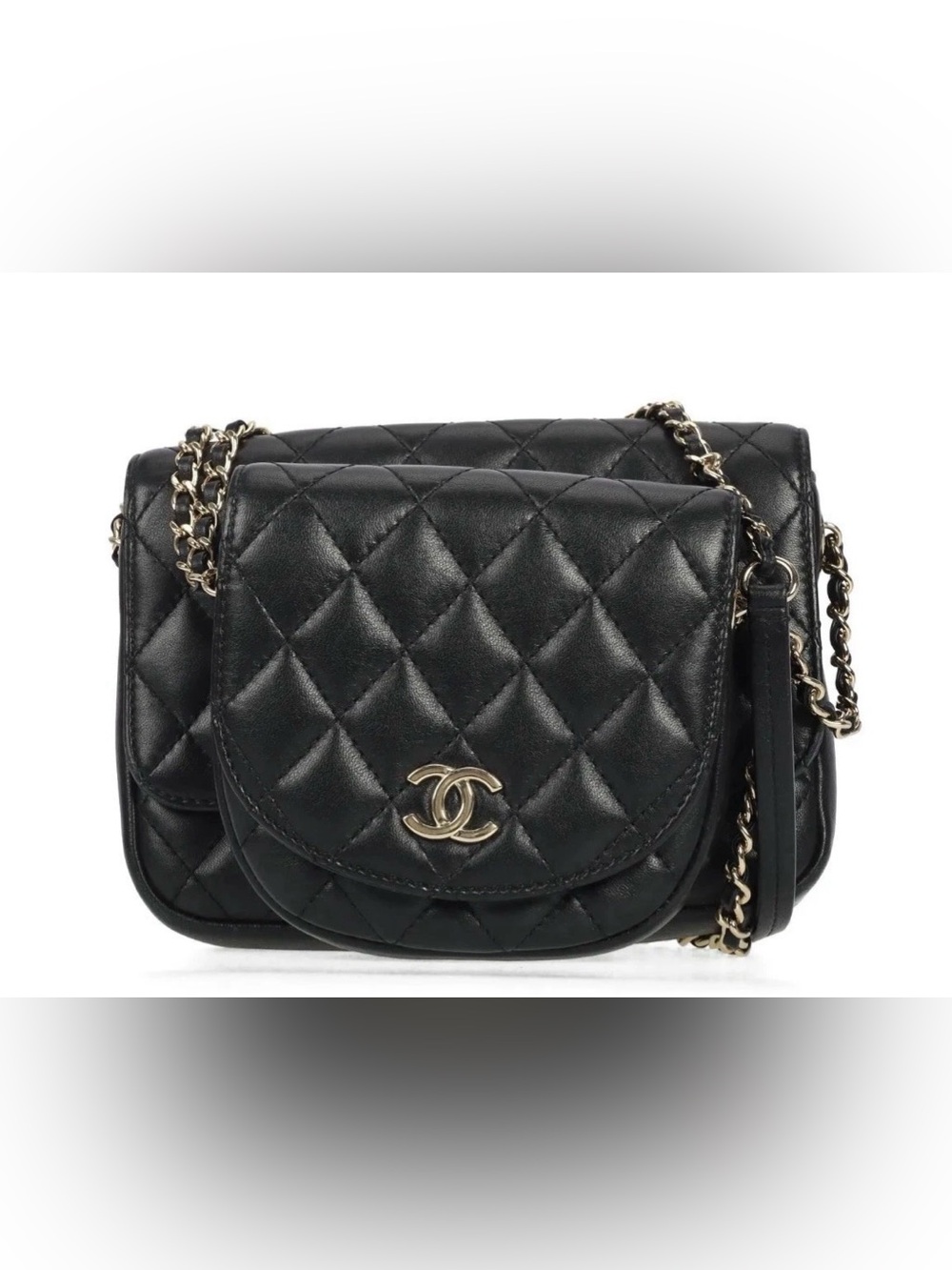 Chanel Black Quilted Lambskin Leather Double Side Pack Flap Bag AUTHENTIC gold